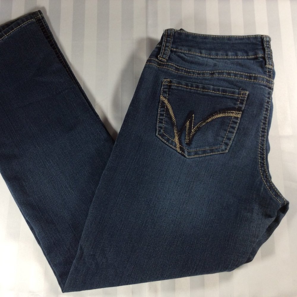 Ladies Short Length Medium Wash Mid Rise Straight Leg Jeans